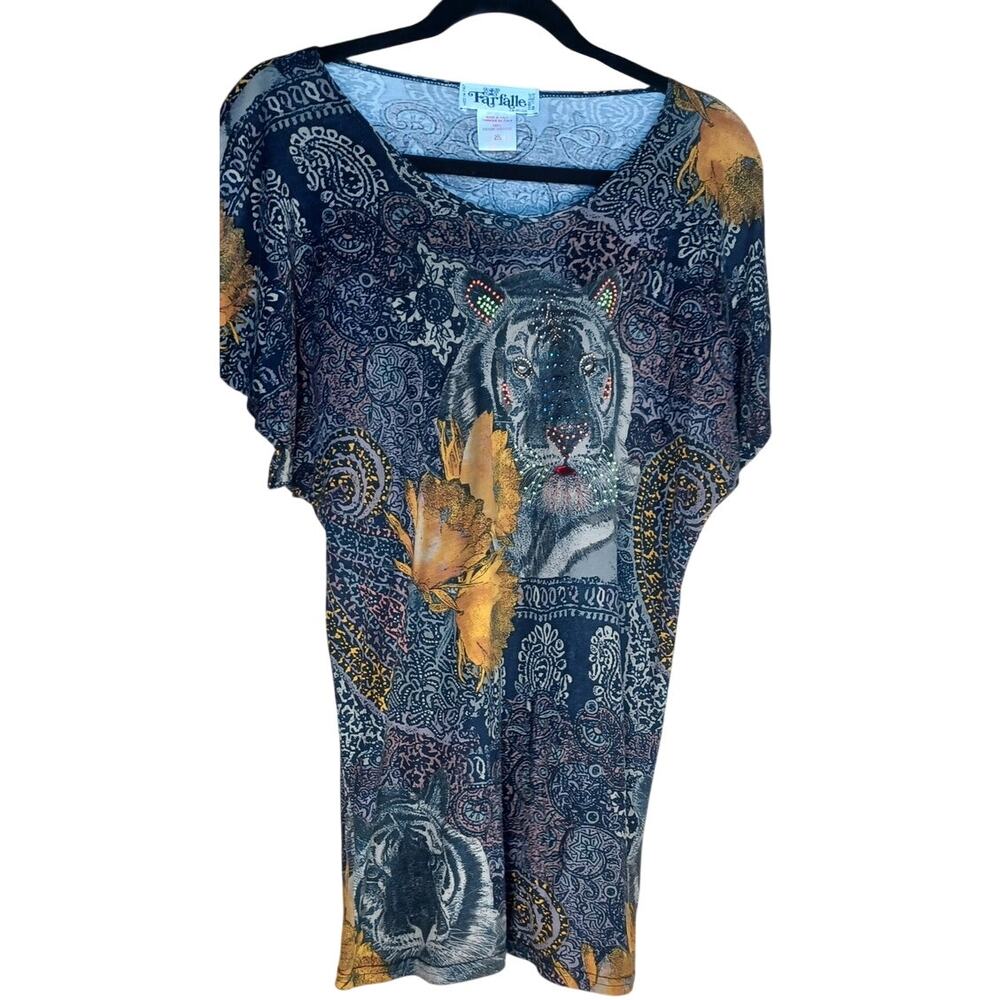 Vintage Farfalle Italian Design Paisley Tiger Top Size Medium Embellished Beaded